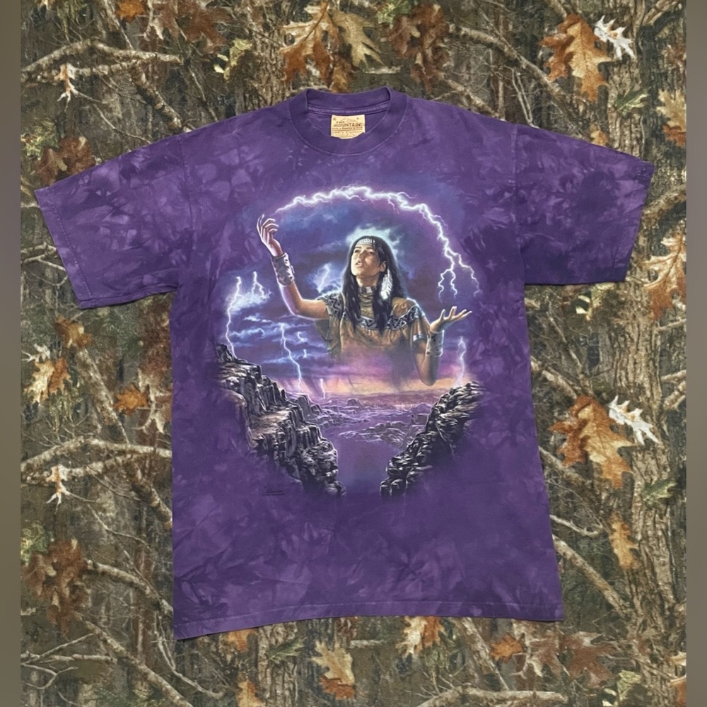90s The Mountain Native American Lightning Graphic Shirt Men's Size Large